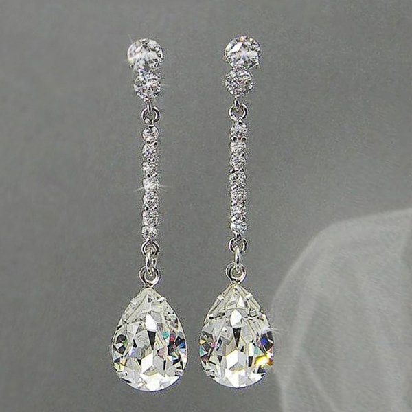 Huitan Pendientes Largos Colgantes De Lujo Para Mujer Con Circonita CúBica Pera AAA Simples Elegantes Pendientes De Boda Para Novia JoyeríA De Alta Calidad-image
