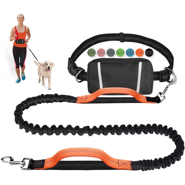 Correa Manos Libres Para Uno Y Dos Perros Con Bolsa De Cintura Reflectante Doble Asa EláStica Bungee Amortiguadora Correa Para Correr Mascotas Para Perros (Orange,Two 2.5 105) Naranja-image