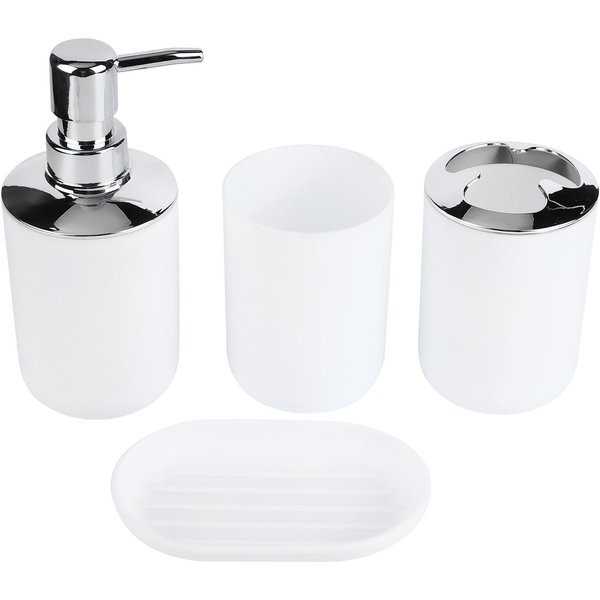 Set De 4 Piezas Kit De BañO Accesorio Botella De LocióN De PláStico Vaso De Almacenamiento Vaso Para Enjuague Jabonera-image