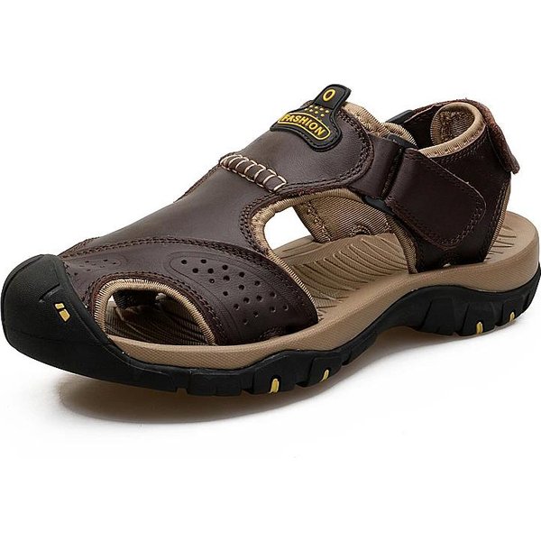 Sandalias De Verano De Cuero Para Exteriores Para Hombre, Zapatos De Playa De Lujo, Transpirables, Informales, Para Vadear, Antideslizantes, Con Forro Ancho 45 MarróN Oscuro-image