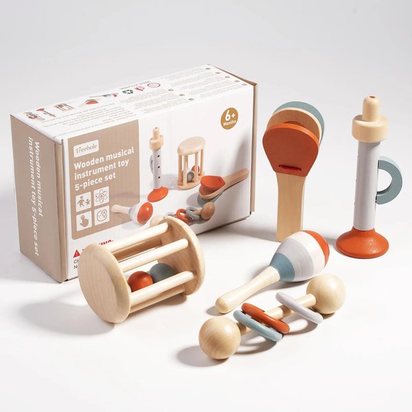 Juego De 5 Juguetes Instrumentos Musicales Orff CastañUelas De Madera Juguetes Musicales De Sacudir Juguetes Educativos Montessori Para NiñOs Regalo-image