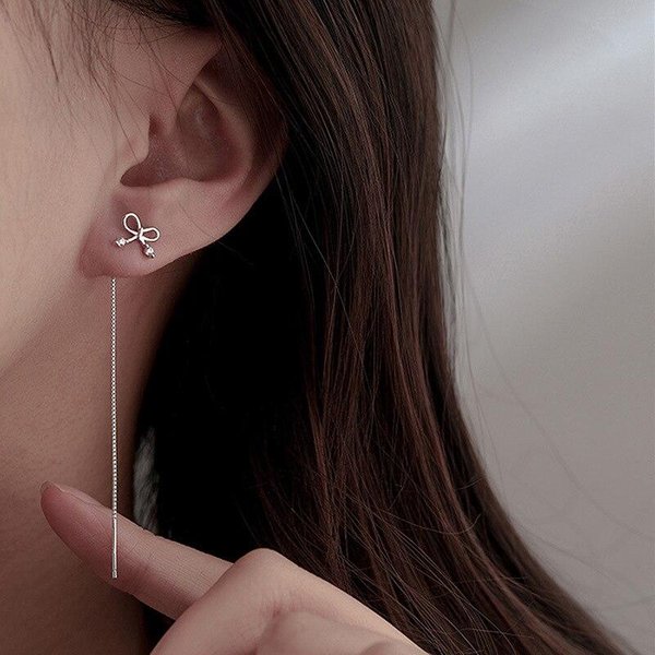 Pendientes Colgantes De Plata De Ley 925 Con Borla Y Cadena De Caja, Lazo Y Gota Para Mujer, JoyeríA Para Fiesta De Boda Oorbellen Pendientes Eh726 Brown-image