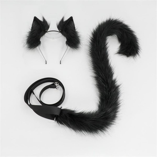 Juego De 2 Piezas/Set De Orejas De Gato De Felpa Y Cola Set Realista Diadema Lolita Cola De Gato Accesorios De Cosplay Orejas De Animales De SimulacióN Hechas A Mano Ear And Tail Black-image