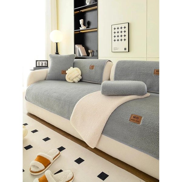 CojíN De Sofá De Terciopelo Suave De Felpa De Lana De Cordero CojíN CáLido Engrosado Antideslizante Universal Funda De Sofá Para Sala De Estar Toalla Para Reposabrazos Y Respaldo 70X70Cm 1Pcs Gris Claro-image