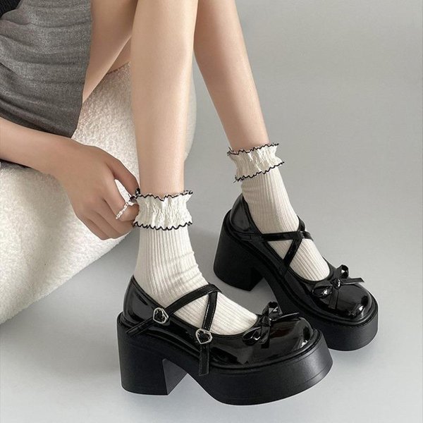 Damskie Wiosenne CzółEnka Z OkrąGłYm Noskiem Na Grubym Obcasie Buty Mary Jane Buty Na Platformie Dla Kobiet Sukienka Studentki Damskie Buty Na Obcasie Lolita 40 Czarny-image