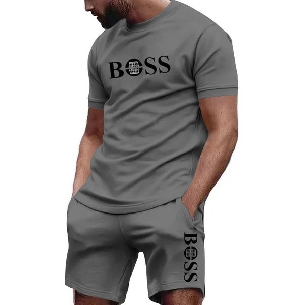 MęSki DwuczęśCiowy Komplet Sportowy Koszulka Z KróTkim RęKawem I Spodnie Zestaw Do Biegania I Fitnessu Odzież Sportowa Letnia 5XL Gray-image