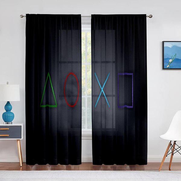 Gamepad Gamer Sheer Voile Curtains Kontroler Gier Wideo Fajne Okna Tiulowe ZasłOny Do Salonu ChłOpcy DziewczęTa WystróJ Sypialni 1 PCS W100Xh250Cm&Rod Pocket-image