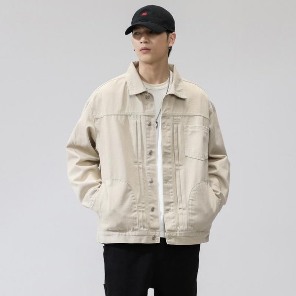 Kurtka DżInsowa MęSka Wiosenna Nowa LuźNa Kurtka Codzienna Modna Uniwersalna GóRa 2XL Beige-image