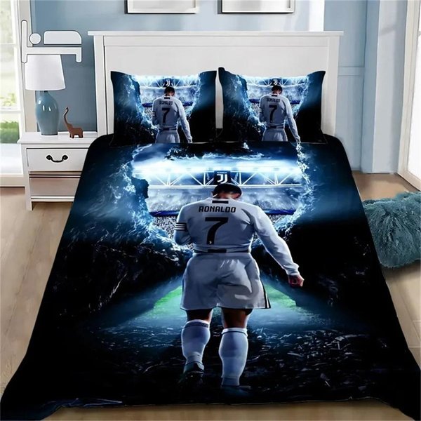 Poszewka Na KołDrę 3D PiłKa CR7 PośCiel MięKka Poszewka Na KołDrę Z 1/2 Poszewkami Na Poduszki Dla Dzieci DorosłYch Poszewka Na KołDrę Z Mikrofibry 135X200Cm-image