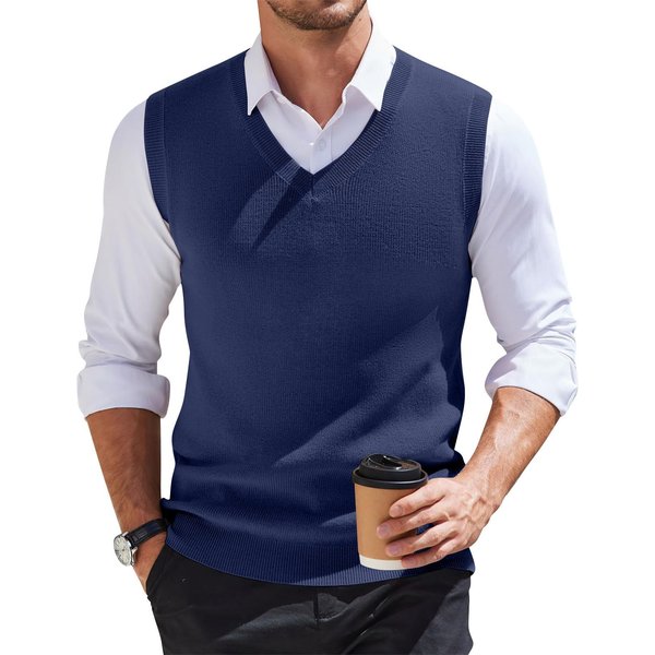 Chaleco De Punto Sin Mangas Con Cuello En V Para Hombre Xxxxxl Blue-image