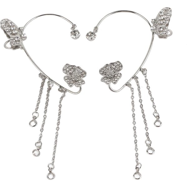 Pendientes De Borla De Mariposa Con Circonita Para Mujeres NiñAs Sin Perforar Mariposa Flor Borla Largos Gray-image