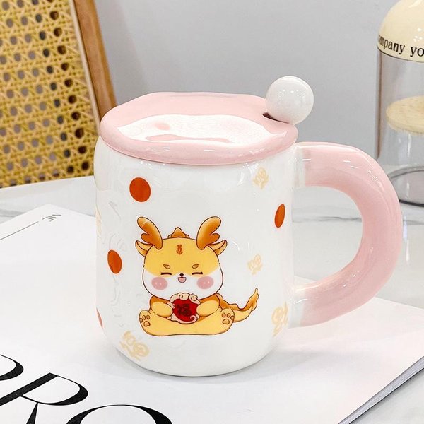 Taza De CeráMica MáGica Linda Divertida De Dibujos Animados Con Tapa De Alto Valor Gran Capacidad Taza Para Pareja De Oficina Traje Para El Hogar 350ML-image