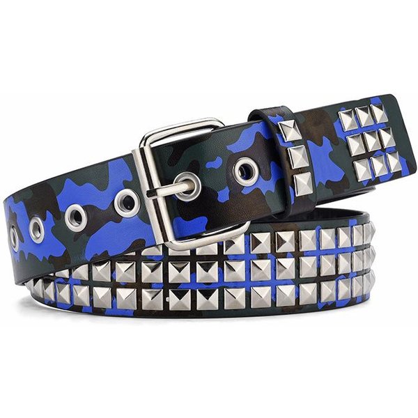 KamuflażOwy Pas Z Nitami Unisex Moda Codzienny Uniwersalny Akcesoria Do DżInsóW Pasek Goth Retro Punk Hip Hop Dziewczyna Pasek Na Talię 110Cm Niebieski-image