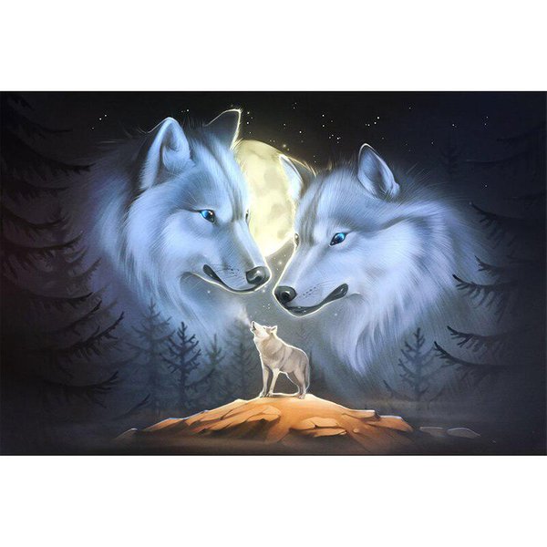 5D DIY Pintura De Diamante Redondo Completo Animal Lobo Diamante Bordado Punto De Cruz De Diamantes De ImitacióN 20X30CM-image