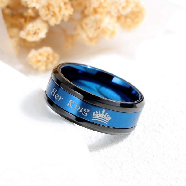 Anillos De Compromiso De Moda Para Pareja RomáNticos Su Rey Su Reina Anillos De Pareja De Acero Inoxidable Alianza De Boda JoyeríA Regalo De Aniversario 13 Blue-image
