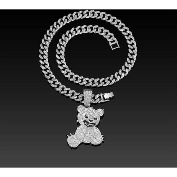 MęSki Damski Naszyjnik Z Wisiorkiem W KształCie Misia Hip Hop Z KryształOwym ŁAńCuchem KubańSkim 13Mm Iced Out Bling Bling Naszyjniki BiżUteria Hiphop Punk-image
