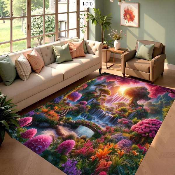 Dywan ŚWieżY Owocowy Kwiatowy Strumień I Fantazyjny Wodospad Drukowany Dywanik Mata Dywanowa AntypośLizgowa Do Salonu Sypialni ŚWieżY WystróJ Domu 40X60Cm-image