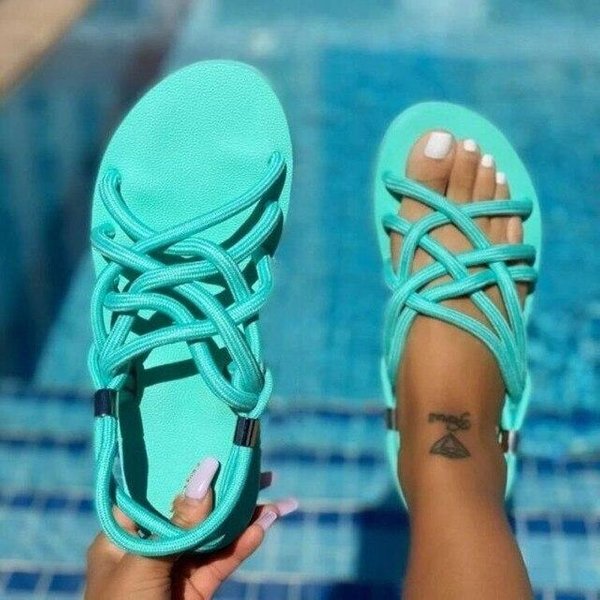Damskie Kapcie Letnie Nowe Rzymskie SandałY Retro PłAskie Codzienne Buty Damskie Wsuwane Klapki Damskie Buty Plus Size SandałY Mujer 42 Blue-image
