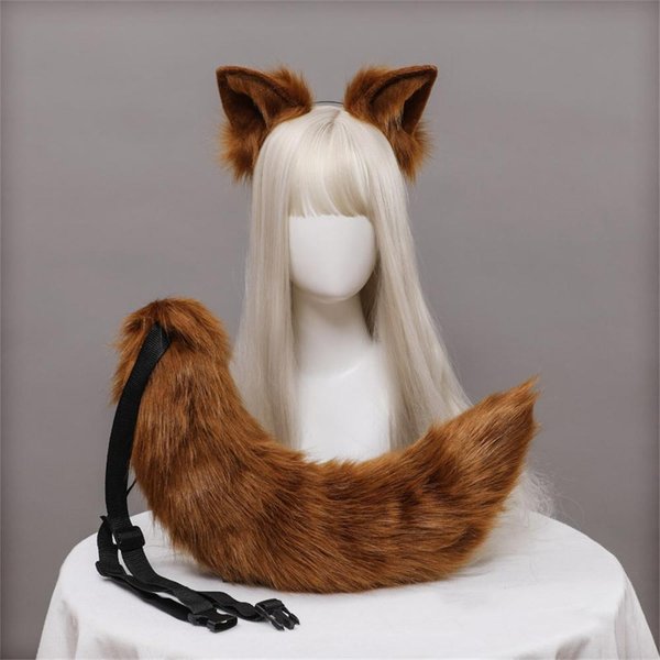 2 Piezas/Set Orejas De Gato De Felpa Cola Peluda Fursuit Diadema Lolita Cola De Gato Accesorios De Cosplay Diadema De Orejas De Animales De SimulacióN Hecha A Mano Ear And Tail Gray-image