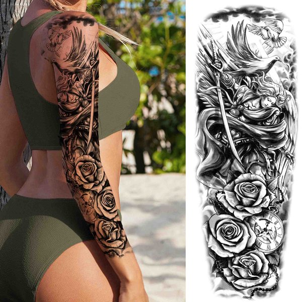 CałE Ramię Tymczasowe TatuażE RęKaw Dla MężCzyzn Kobiety Realistyczne FałSzywe TatuażE Wojownik Lew Tygrys Kwiat Tatuaż Naklejki Czarny Totem Maori-image