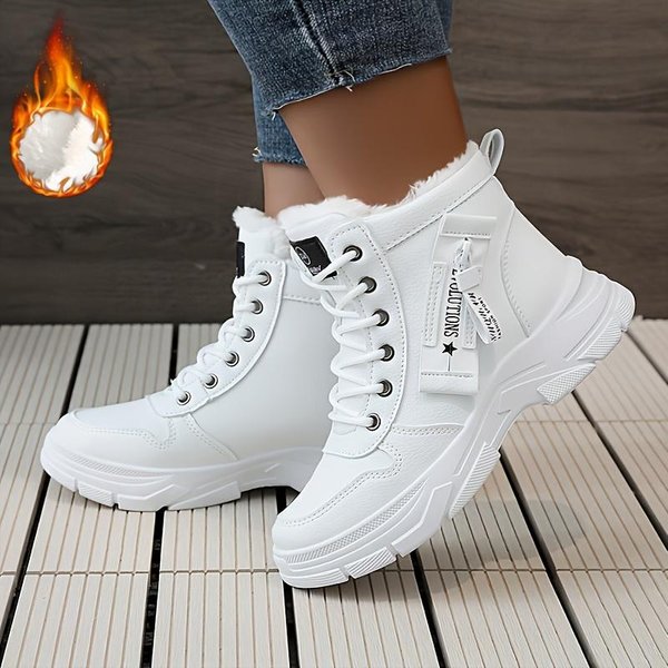 CiepłE I Wygodne Damskie Zimowe Buty śNieżNe Z Bocznym Zamkiem I Podszewką Z Polaru, Wodoodporne Buty 44 White-image