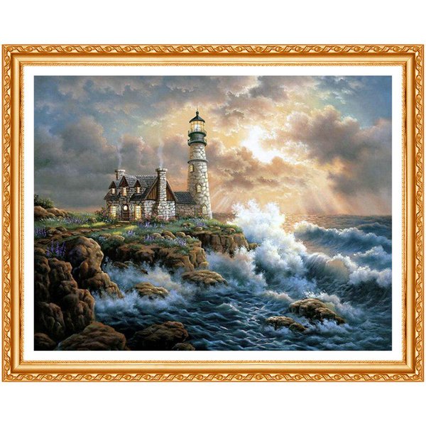 Punto De Cruz Pintura Diamante 5D Set Diamantes Bordado Diamante Completo Hecho A Mano Faro 20X30CM-image