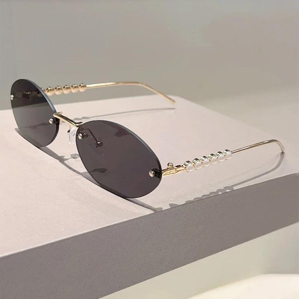 Y2K Vintage Bezramkowe Owalne Okulary PrzeciwsłOneczne Damskie Dla MężCzyzn Luksusowe Designerskie Okulary PrzeciwsłOneczne Punk Popularne PerłOwe Eleganckie Okulary UV400-image