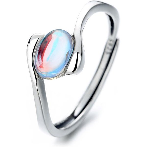 Anillo De Plata De Ley S925 Con Piedra Lunar De Lujo, Anillo Sencillo A La Moda Que Combina Con Todo, DiseñO De Nicho, Anillo De Dedo íNdice De Viento FríO Para Mujer White-image