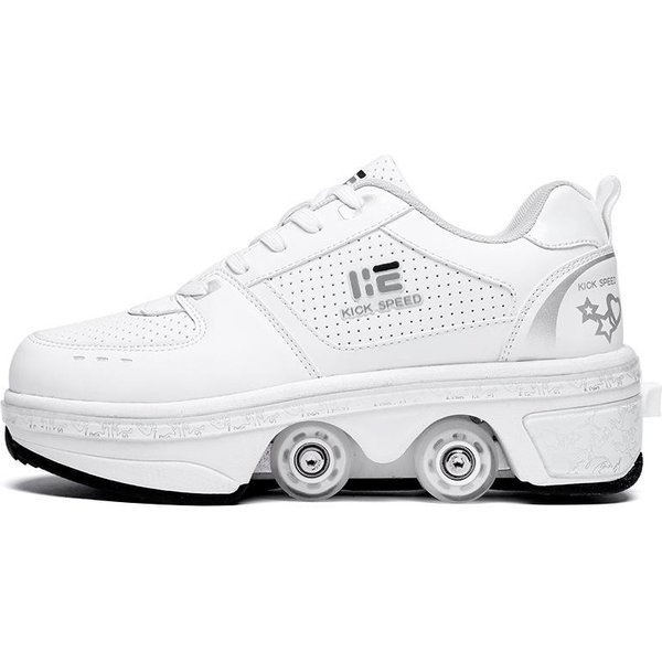 Zapatos Corredores Patines Infantiles Patines De Cuatro Ruedas Se Pueden Aceptar Patinaje Patines Doble Fila Zapatos De DeformacióN 42 White-image