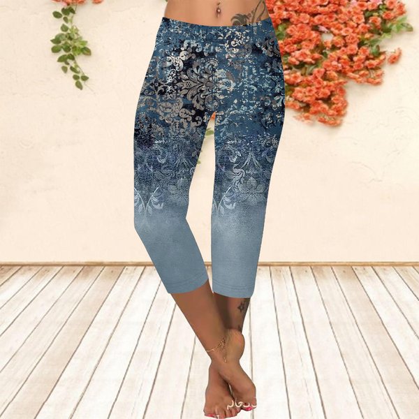 Spodnie Letnie KróTkie Legginsy PrzycięTe ObcisłE Spodnie Plus Size Legginsy Damskie WyszczuplająCe Spodnie Z Kolorowym Nadrukiem 3D LiśCi 7XL Gray-image