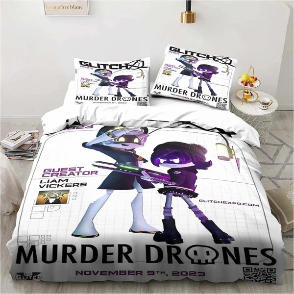 Nuevo Juego De Cama De Dibujos Animados Murder-Drones Con ImpresióN 3D, Funda NóRdica Juego De Cama Funda De EdredóN Funda De Almohada, TamañO King Queen Twin NiñOs NiñAs Adultos 70X133Cm 2Pcs-image