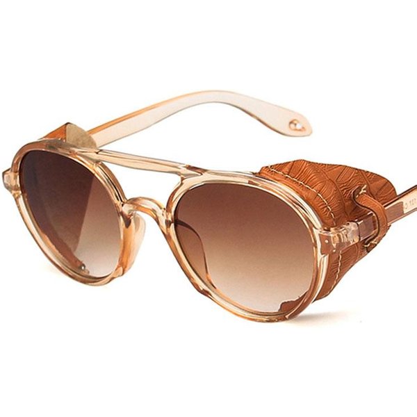 Klasyczne Okulary PrzeciwsłOneczne Steampunk MężCzyźNi Kobiety Vintage Punk SkóRzane Okulary SłOneczne OkrąGłE Gogle Retro Moda Markowy Design Brown-image