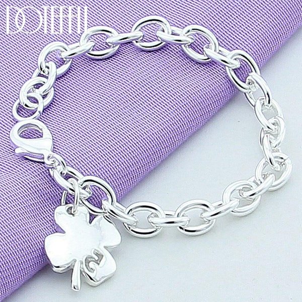 Pulsera De TréBoles De Plata De Ley 925 NúMero De La Suerte 5 Cadena De 20 Cm JoyeríA Para Mujer Boda Compromiso Fiesta-image