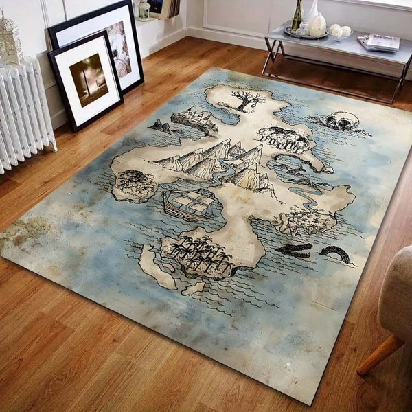 Wyspa SkarbóW Mapa Nadruk Dywan Do Sypialni Pokoju Dziennego PrzyłóżKowy Sofa Mata PodłOgowa Nowoczesny WystróJ Domu Dywan Obszarowy DużY Rozmiar 100X150Cm-image