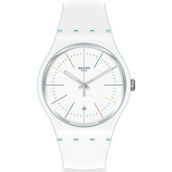 Swatch Movimiento De Cuarzo Blanco Puro Colorido Ligero Casual Resistente Al Agua Reloj De Cuarzo Relojes Unisex SUOS404 41Mm White-image