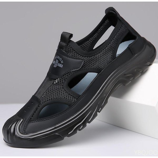 Modne OddychająCe SandałY MęSkie Outdoorowe Siatkowe Buty MęSkie Puste AntypośLizgowe SandałY SandałY PlażOwe PłAskie Obuwie Zapatillas Hombre 2025 39 Black-image
