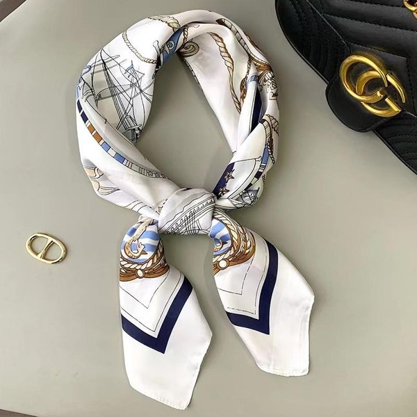 Kwadratowy Szalik Z Nadrukiem Marynistycznym Cienki OddychająCy Jedwabisty Szalik Na Szyję Glamour Styl Ochrona Przed SłOńCem Chusta Na GłOwę 70Cmx70Cm 70X70Cm Gray-image