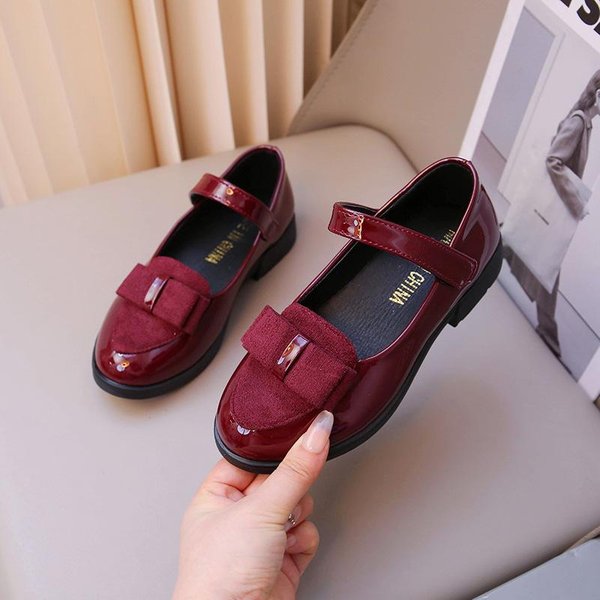 DziewczęCe Baleriny DziecięCe Buty KsiężNiczki Z Kokardką SłOdkie DziecięCe Mary Janes Elegancki Klasyczny Styl Brytyjski Moda 27 Koloru Czerwonego Wina-image