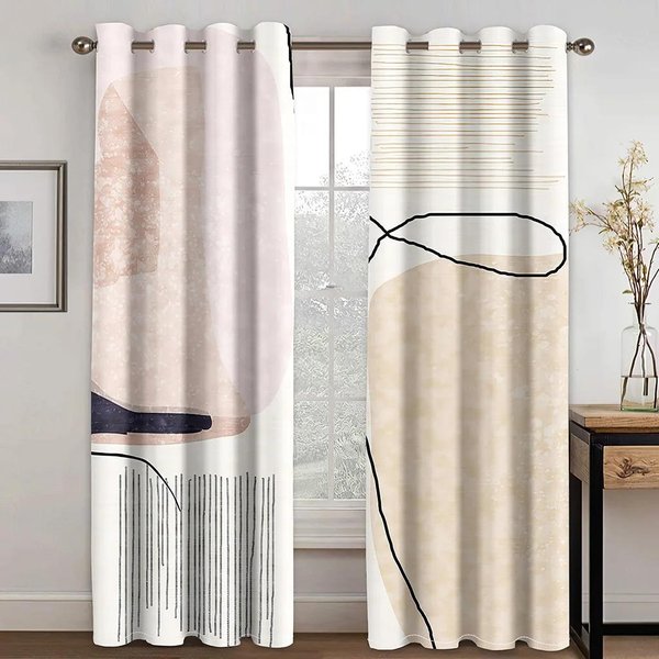 Arte De DiseñO GeoméTrico Abstracto Moderno Simplicidad EnvíO Gratis Cortinas Delgadas De 2 Paneles Para Sala De Estar Dormitorio Cortina Decorativa Para Ventana W50 X H160(Cm)X2&Hook-image