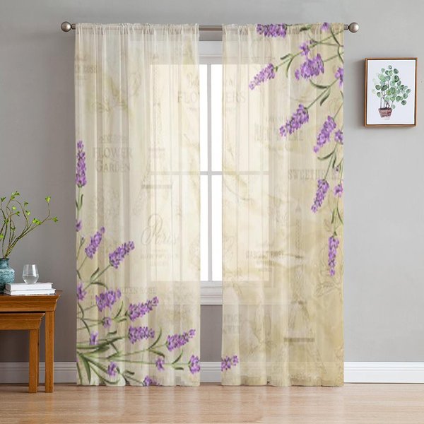 Flor De Lavanda Cortinas Transparentes De Gasa Lujosas Para DecoracióN De Sala De Estar, Dormitorio, Ventana, Visillos, Cortina De Tul 135W X 114H(Cm) White-image