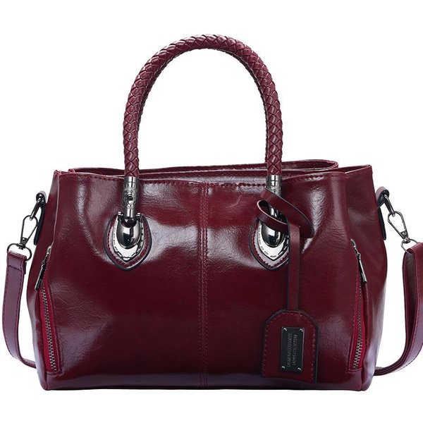 Luksusowa MięKka SkóRa DużA Torebka Damska Projektantka Damska Torba Na Ramię Crossbody Listonoszka Burgund-image