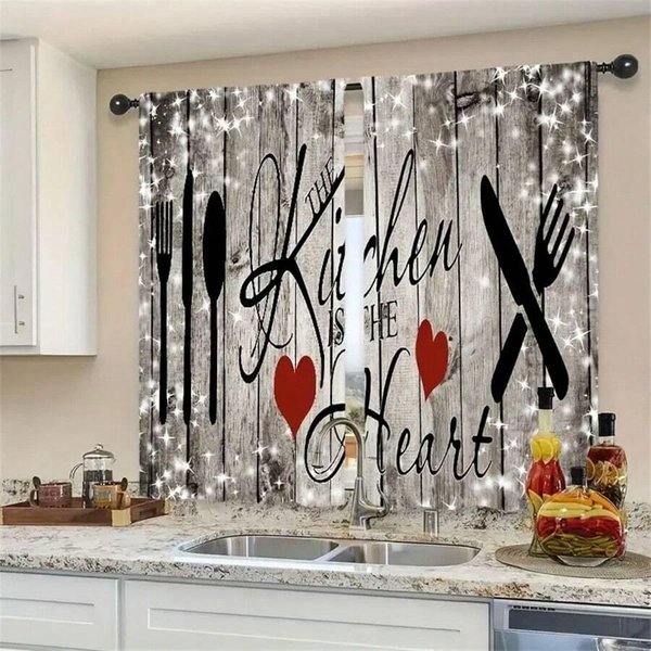 2 Szt. KróTki Widelec łYżKa Nóż Savor Cafe ZasłOny Farmhouse Sypialnia Salon ZasłOna Okienna Do Kuchni MałE Okno WystróJ Domu W50H130(Cm)X2Pcs&Grommet Top-image