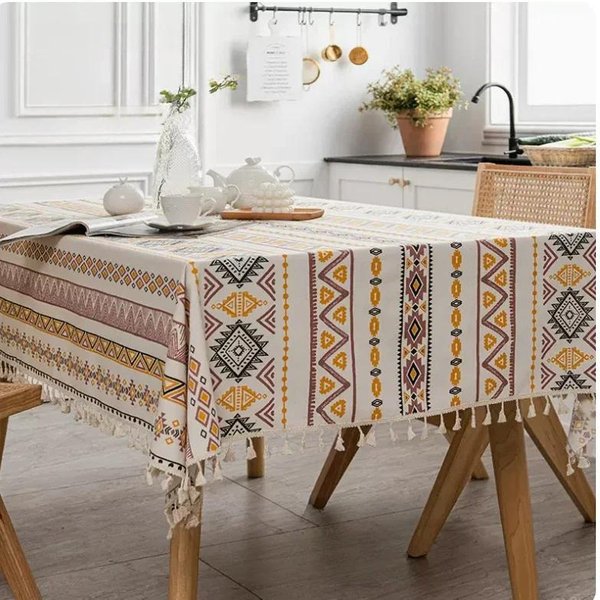 Mantel Rectangular Con Borde De Borlas Para Mesa De Comedor Minimalista Para El Hogar, Impermeable, Resistente Al Aceite, FáCil De Limpiar, Mantel Para Mesa De Café 90X90Cm-image