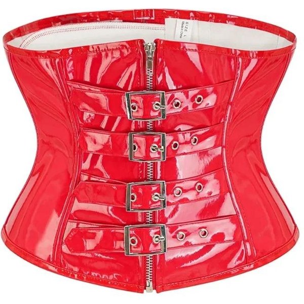 Top Corsé De Cuero PU Para Mujer CorséS Y Bustiers Steampunk De PVC Brillante GóTico Negro Rojo Bajo Busto Cinturilla Corselet L Red-image