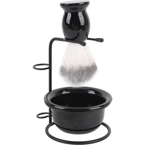 Set De Brocha De Afeitar Kit De Aseo Pelo SintéTico Mango De Madera Soporte De Acero Inoxidable Brocha De Afeitar Gray-image