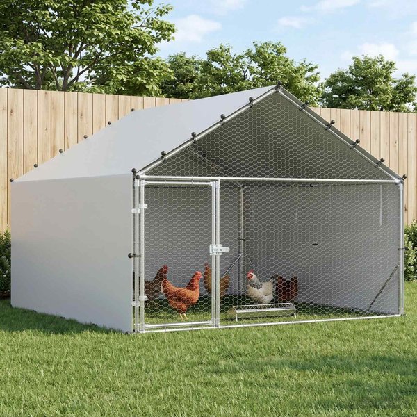 Kurnik Z Dachem Srebrny 200 X 200 X 150 Cm Stal Ocynkowana-image