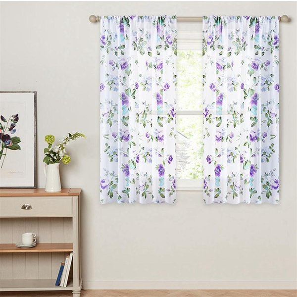 Cortinas De Ventana Finas Estampadas Florales Modernas Color Gris Azulado Ideal Para Dormitorio NiñOs Sala De Estar Zona De Cocina Puerta DecoracióN Del Hogar W50 X H130(Cm)X2&Hook-image