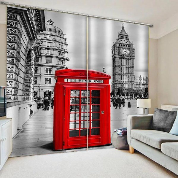 Nowoczesne LondyńSkie ZasłOny Retro Budka Telefoniczna Tradycyjny Lokalny Kulturowy Ikonowy Nadruk ZasłOna Do Salonu Sypialni ZasłOny Okienne W50Xh130(Cm)X2Pcs&Grommet Top-image