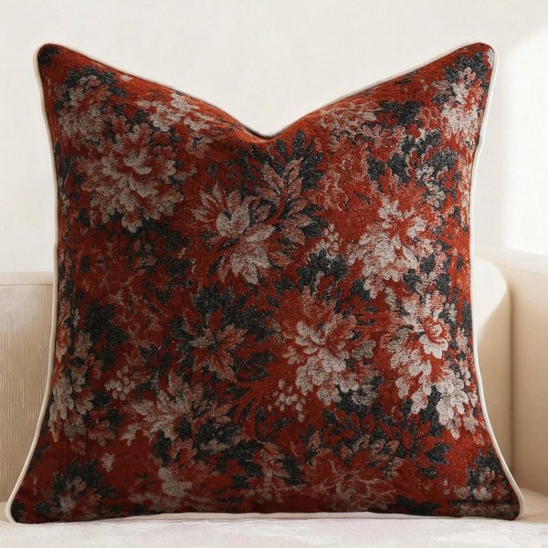 Funda De CojíN Decorativo Floral Retro Cojines 45X45 Hilo De Chenilla Jacquard TeñIdo En Hilo Funda De CojíN Cuadrada DecoracióN Fundas De CojíN Para Sofá 45X45Cm-image