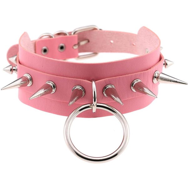 Gargantilla De PúAs Negras GóTico Punk Harajuku Collar CinturóN Collar Cuero PU Choker Cosplay Fiesta De Club JoyeríA De Festival Pink-image
